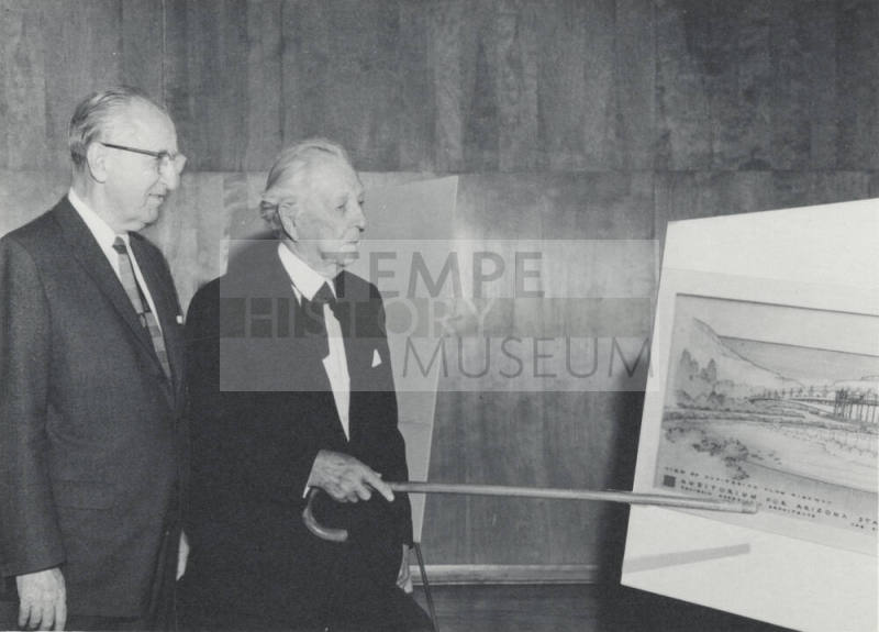 Frank Lloyd Wright Showing President Gammage a Print of Gammage Auditoriums