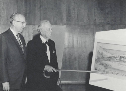 Frank Lloyd Wright Showing President Gammage a Print of Gammage Auditoriums