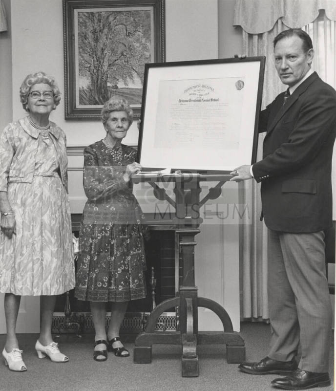 President John W. Schwada, Mrs. Birchett, Mrs. John Birchett