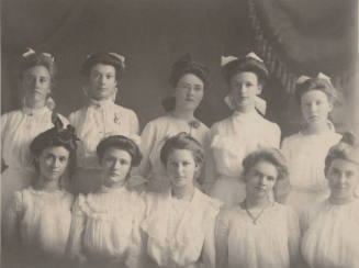Probable Class Picture of 10 Women, Mounted on Decorative Board