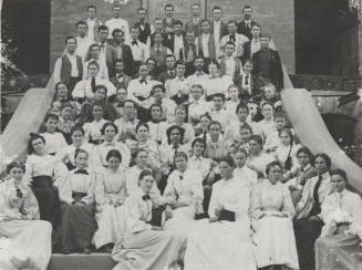 Students of the Normal School Division Seated on Front Steps of Uncompleted Main
