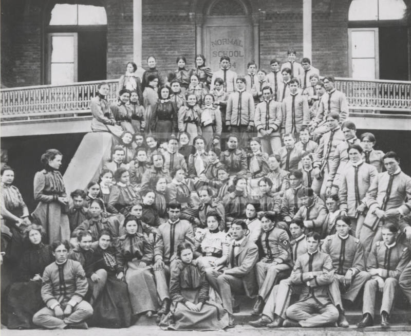 Uniformed Cadet Company Normal School Students on North Steps of Old Main 1903