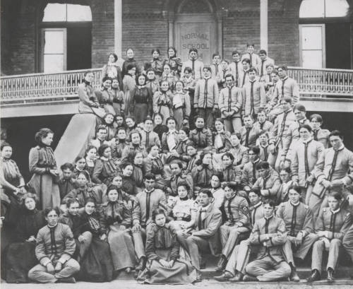 Uniformed Cadet Company Normal School Students on North Steps of Old Main 1903
