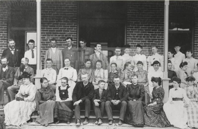 Board of Education, Faculty, and Students on the Porch at the Normal School