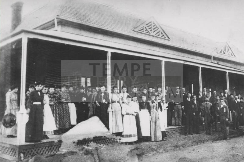 Board of Education, Faculty, and Students on the Porch at the Normal School