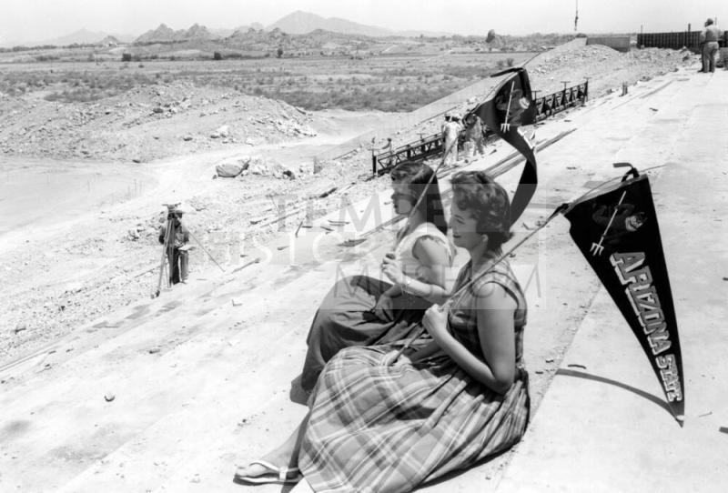 Two Women Watch the Construction of Sun Devil Football Stadium