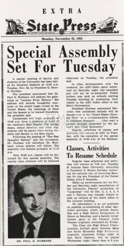 Death of President J.F. Kennedy Prompted President Durham to Hold Assembly