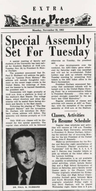 Death of President J.F. Kennedy Prompted President Durham to Hold Assembly