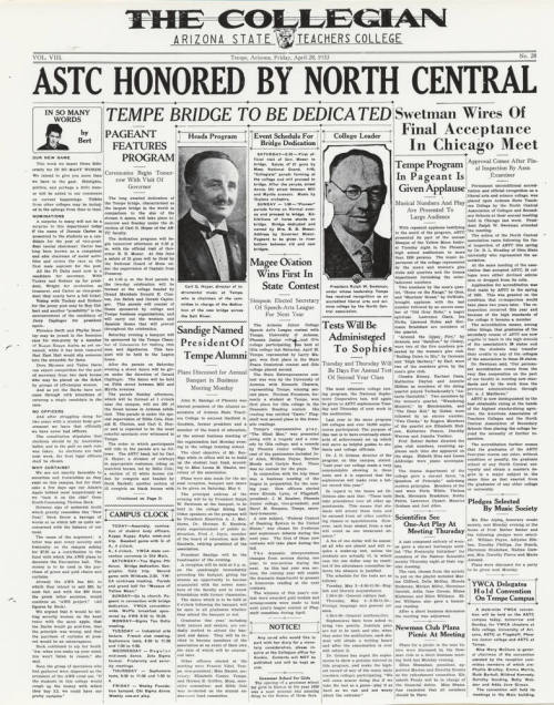 The Collegian Article On Arizona State Teachers College Honored by North Central