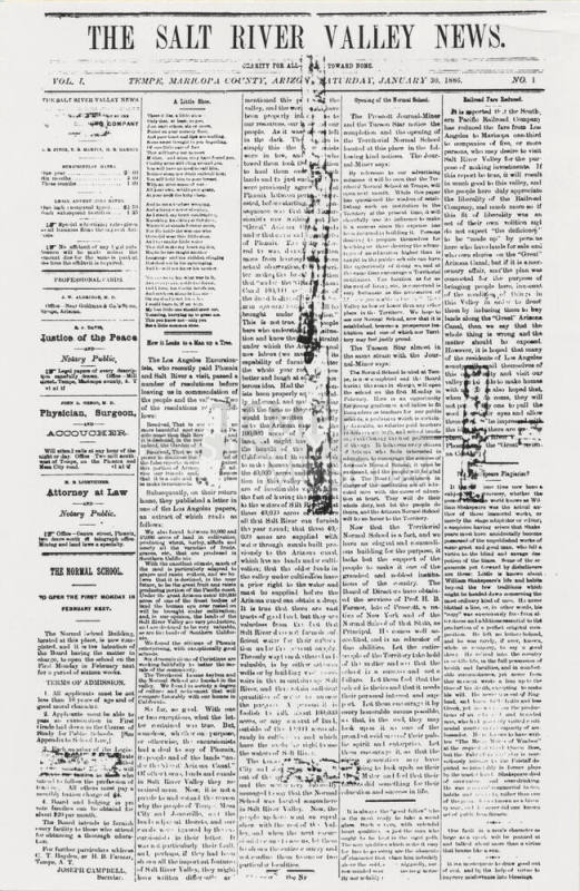 The Salt River Valley News First Published January 30, 1886