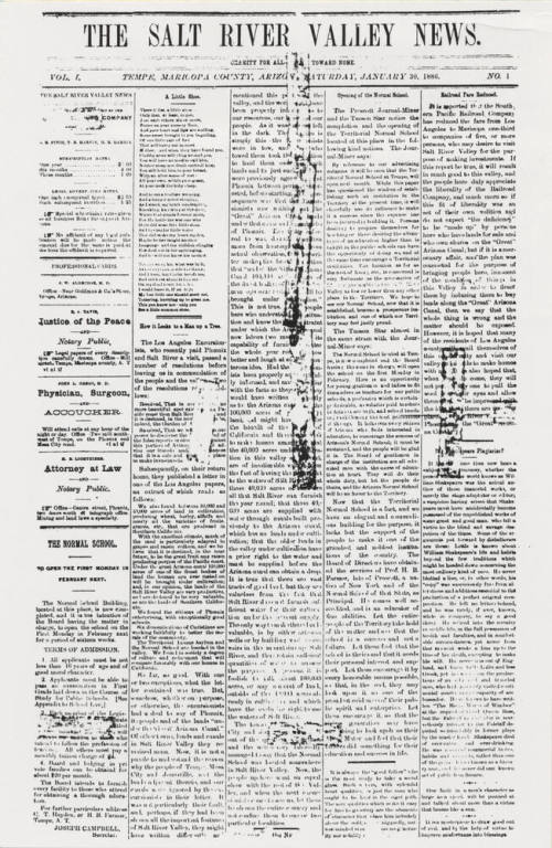 The Salt River Valley News First Published January 30, 1886