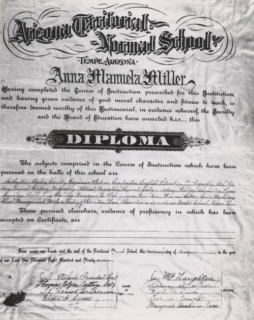 Arizona Territorial Normal School Diploma From 1897