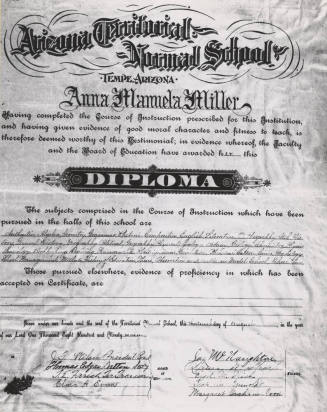 Arizona Territorial Normal School Diploma From 1897