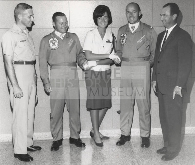 U.S.A.F. Captains McGee and Canterbury Greet Cadet Nadia and Colonel Edwards