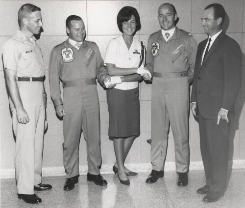 U.S.A.F. Captains McGee and Canterbury Greet Cadet Nadia and Colonel Edwards