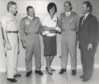 U.S.A.F. Captains McGee and Canterbury Greet Cadet Nadia and Colonel Edwards
