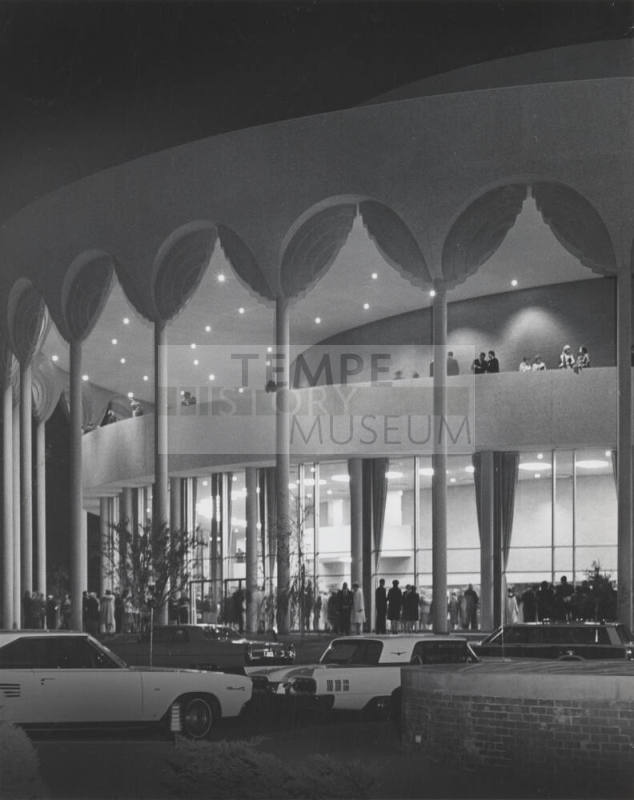 Grady Gammage Auditorium at Night with People Inside